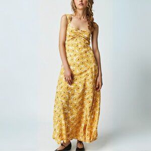 Free People Floral Midi Dress in Yellow